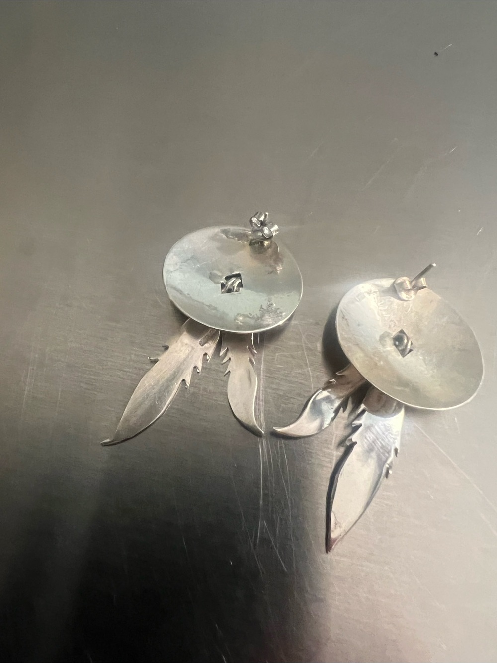 Sterling Silver Feather Concho post Earrings - Picture 3 of 5
